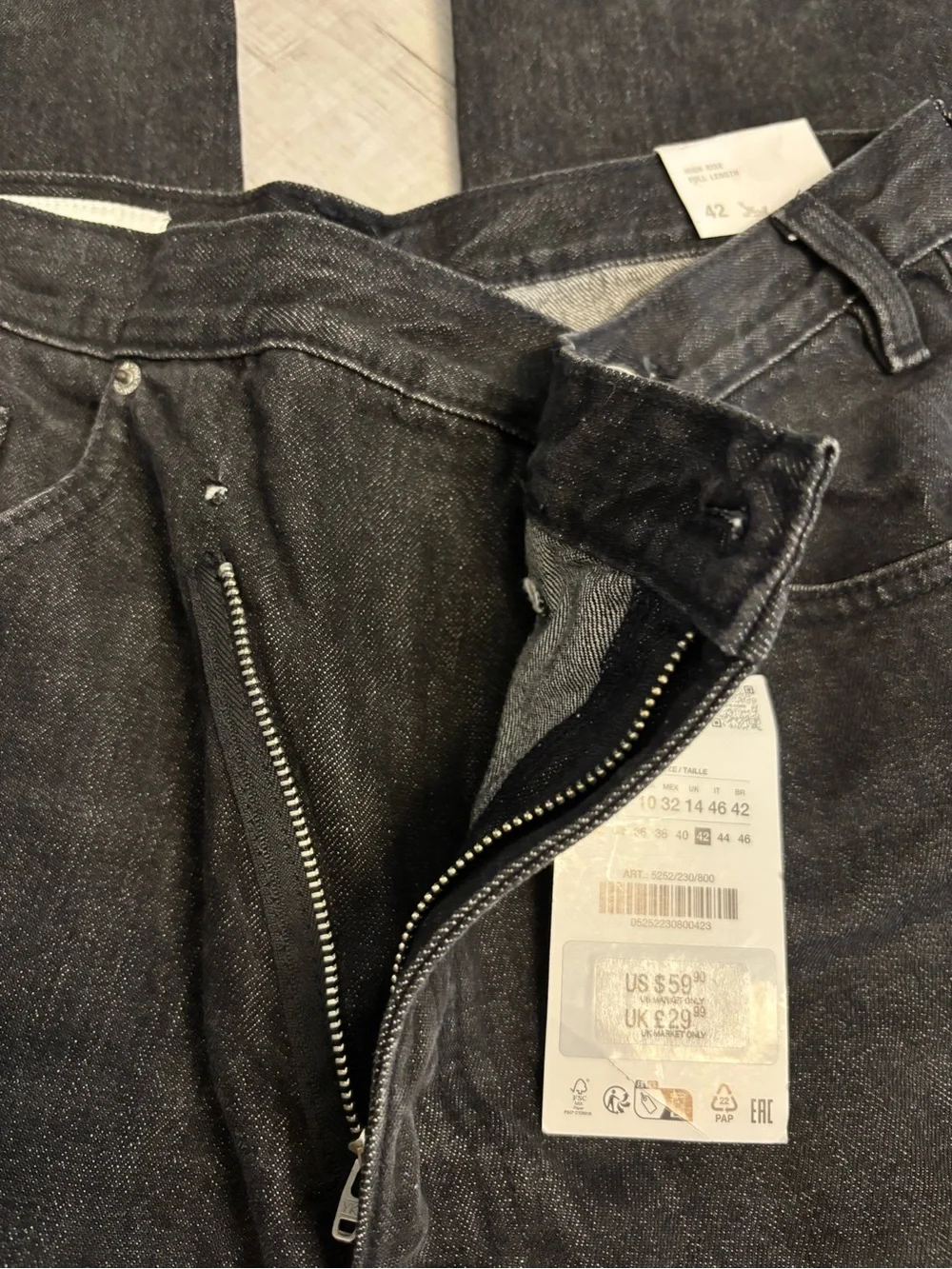 Zara The Crossed Waist Wide Leg Jeans Black Denim Women’s 10 NWT*